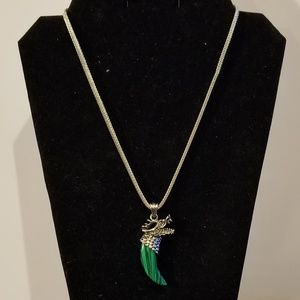 Silver Plated Dragon Fang Malachite Necklace